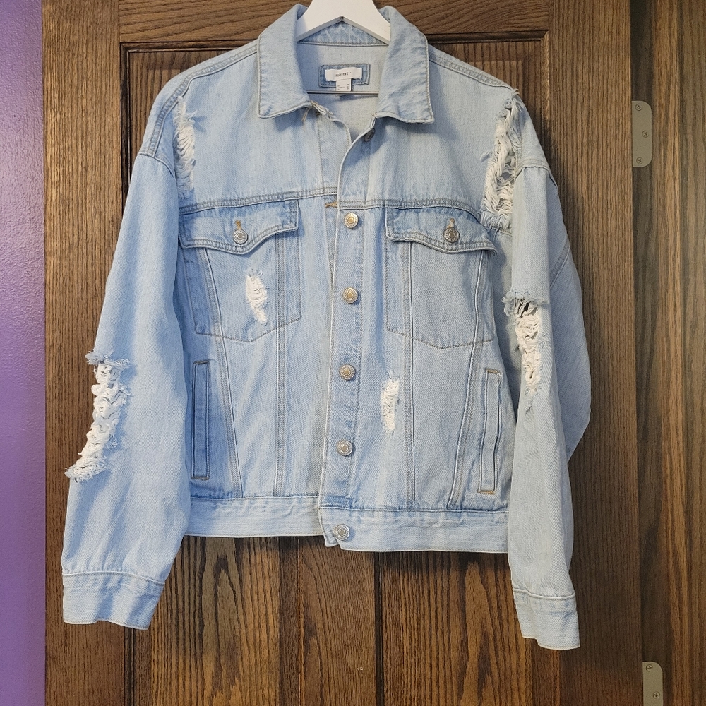 Forever 21 Distressed Denim Jacket Plus Size